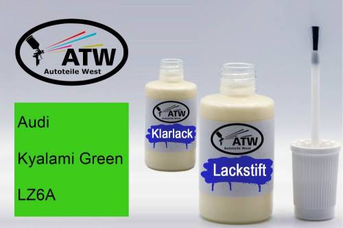 Audi, Kyalami Green, LZ6A: 20ml Lackstift + 20ml Klarlack - Set, von ATW Autoteile West.